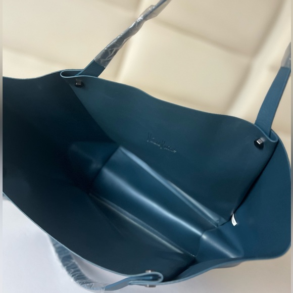 NWOT Neiman Marcus Dark Teal Blue Tote bag Vegan Leather - Picture 8 of 9